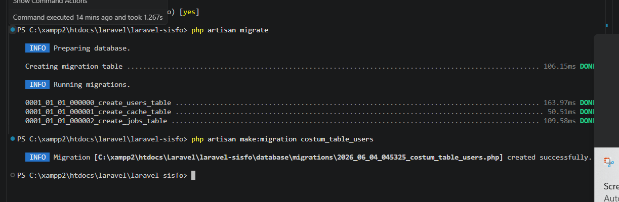 Pembuatan migration costum_table_users
