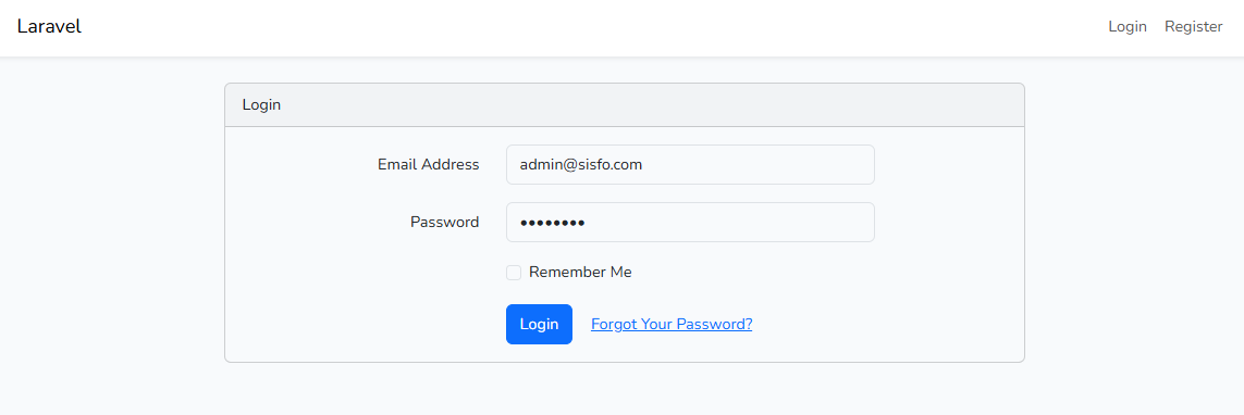 Percobaan login dengan credential