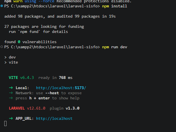 npm install dan npm run dev