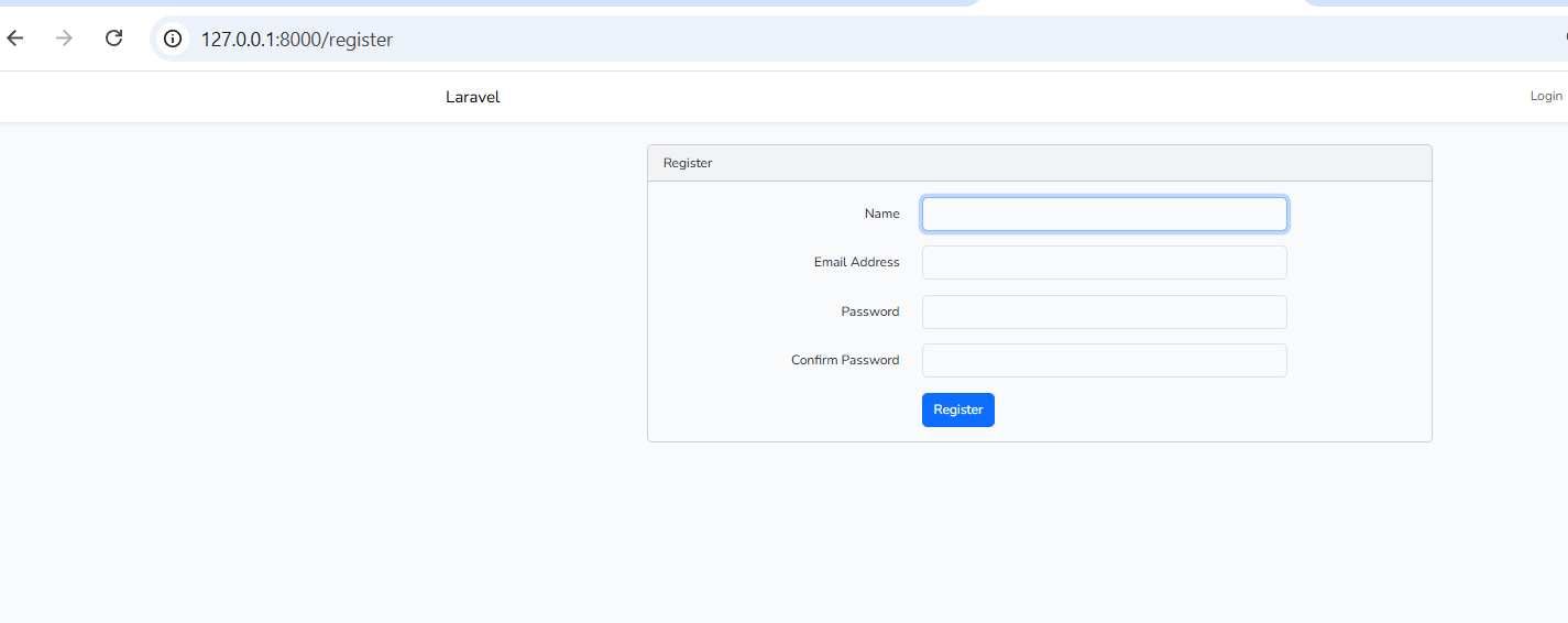 Halaman register default Laravel