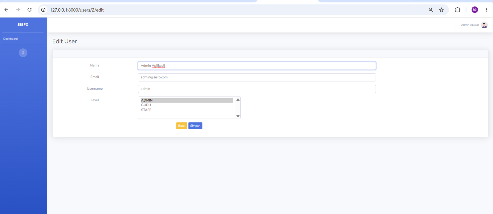 Proses mengedit data user