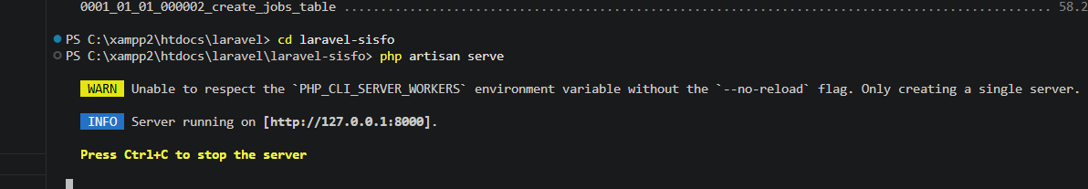 Menjalankan php artisan serve
