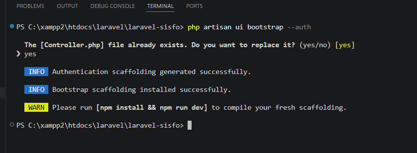 Authentication scaffolding Bootstrap